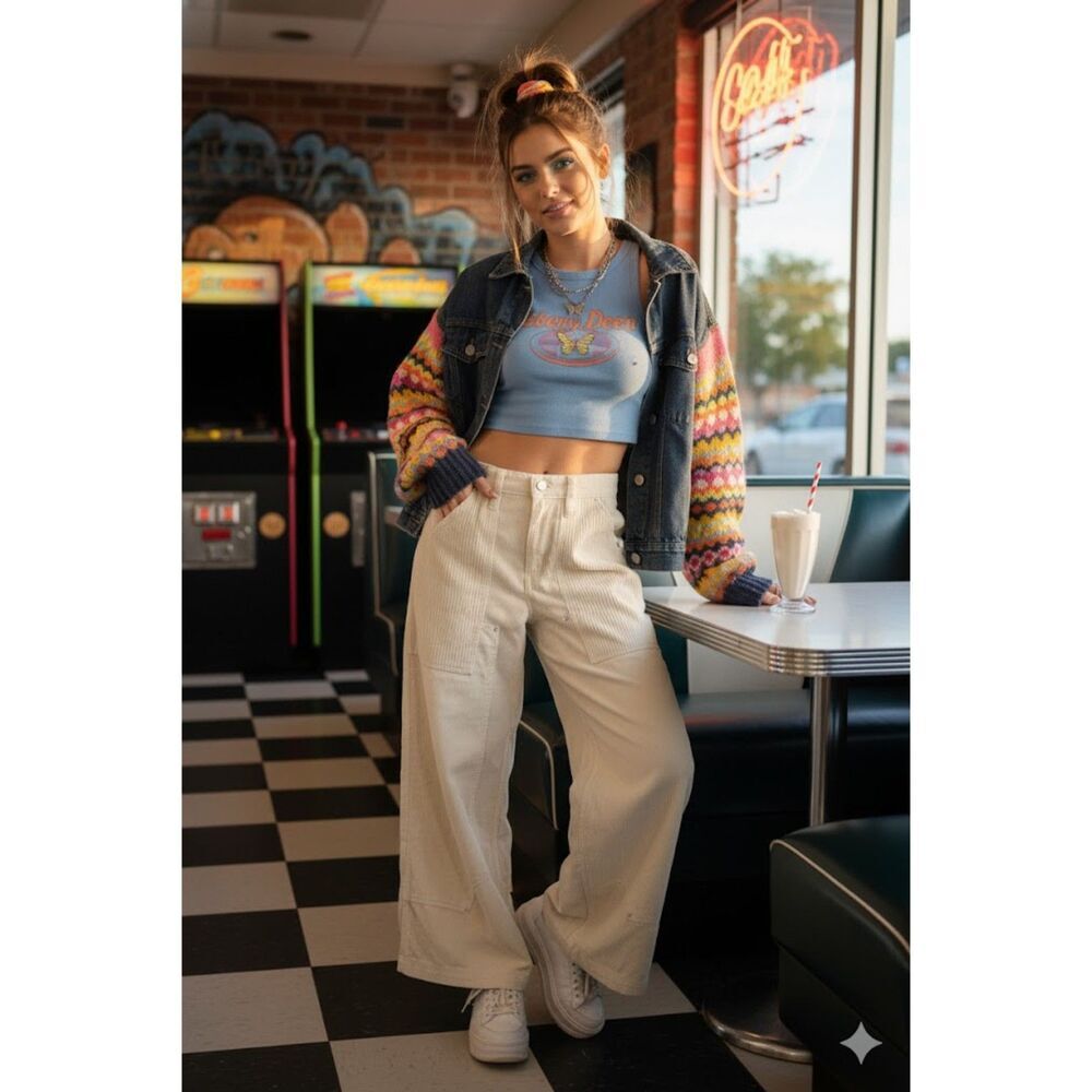 Urban Outfitters BDG cream colored thick corduroy wide leg y2k pants size 0